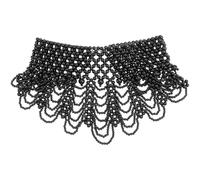 Faux Collier Ras du Cou Femme Six Couches, Perles Imitation Noires