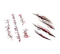 Faux Costume de Zombie effrayant 3D, tatouage d'Halloween, faux autocollant de sang de gale