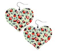 Faux Cuir Cœur Boucle D'oreille Mode Cœur Boucles D'oreilles Coccinelles Mignon Dessin Animé Motif Imprimé Dangle Drop Boucles D'oreilles