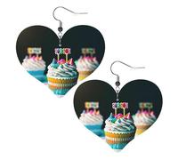 Faux Cuir Cœur Boucle D'oreille Mode Cœur Boucles D'oreilles Mignon Joyeux Anniversaire Gâteaux Imprimer Dangle Drop Boucles D'oreilles