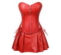 Faux Cuir Jupe Corset Bustier Steampunk Gothique Fermeture Éclair Sexy Grande Taille Femme Robe Burlesque érotique Rouge XXS