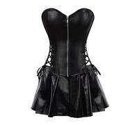 Faux Cuir Jupe Corset Bustier Steampunk Gothique Fermeture Éclair Sexy Grande Taille Femme Robe Burlesque érotique Noir XXS