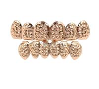 Faux dents éblouissantes pour cosplay, esprit, Halloween, crocs de vampire unisexes, accessoires de hip hop Grillz, fête dansante (sculpté or rose, taille M)