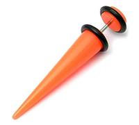 Faux écarteur d'oreille droit en acrylique fluo. Tige de calibre 1,2 mm, longueur 6 mm, orange. Illusion d'un écarteur de 8 mm. Tricheur, faux, plug et écarteur pour lobe d'oreille.