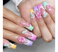 Faux-embouts français avec dégradé de couleur pastel et détails de fleurs 3D, ensemble de manucure en ABS de 24 pièces pour looks de, usage quotidien et plans de trajet Faux-embouts de