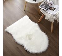 Faux Fourrure d'agneau Mouton Tapis 60 x 90 cm Mouton Tapis Longhair Imitation Fourrure nachahmung Lit Tapis Coton Canapé Tapis (Blanc)