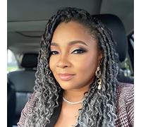 Faux Goddess Locs Lot de 6 extensions de cheveux synthétiques doux pré-bouclés avec extrémités bouclées pour femme Gris ombré 25,4 cm