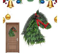 Faux Greenery Christmas Wreaths for Front Door | Artificial Christmas Wreath | Horse Head Ornaments for Home Decor Farmhouse Holiday Porch Patios Garden Yard Barn Wall Party