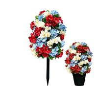 Faux Hydrangea Tree - Patriotic Porch Flower Decor, Artificial Flower Shrub with Ground Stake for Patio, Lawn, Pathway, Entryway, Backyard, VeteransDay Decor | 4th of July Artificial Floral Ball Trees
