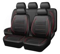 Faux Leather Car Seat Protectors,Full-Coverage Seat Cover Set | Five-seat, all-season, universal, full coverage, for SUV, for trucker(Red-Black)
