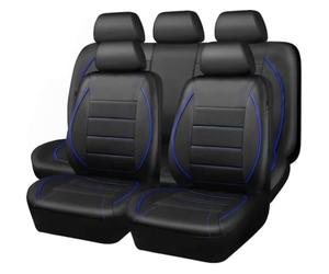 Faux Leather Car Seat Protectors,Full-Coverage Seat Cover Set | Five-seat, all-season, universal, full coverage, for SUV, for trucker(Blue-Black)