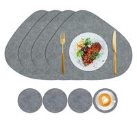 Faux Leather Placemats and Coasters Set of 4, Dual-Sided Heat Resistant Waterproof Non-Slip Table Mats for Kitchen Dining(Dark Gray)