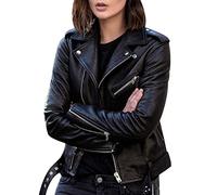 Faux Leather Veste Femme Courte - Blouson Simili Cuir Biker Motard - Cintrée Imitation Cuir Oversize Col Montant PU Grande Taille Noir S
