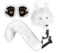 Faux Leather Wolf Costume Set Tail 50cm Face 25x27cm Gloves 20x20cm 340g - Animal With Clip For Halloween Christmas Cosplay Party Women