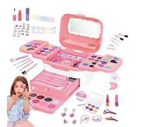 Faux Maquillage Enfant, 16,2x14x17,5cm, Lavable Trousse Maquillage pour Filles, Kit De Princesse Rôle De Noël, pour Filles De 3 À 12 Ans