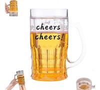 Faux mug à bière, 420 ml double couche drôle, fausse double F-AKE B-eers M-UG avec mezzanine, D-ouble-Layer en plastique réaliste B-eer M-UG avec poignées, étanche, pour bar, farce et fêtes