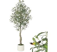 Faux Olivier 150cm,Olivier Artificia Intérieur avec Jardinière Blanche et Mousse Verte, Faux Arbre Artificiel Résistant aux UV,pour Décoration Maison Bureau Salon Chambre à Coucher