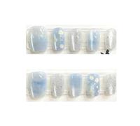 Faux Ongles 10 pièces femmes rêveur queue de poisson méduse à la main oeil chat presse sur ongles détachable Nail Art faux(Blue-daisy-M)