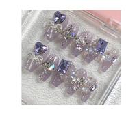 Faux Ongles 10 pièces Flash Aurora violet coeur serti de diamants faux ongles faits à la main(Color-1-XS)