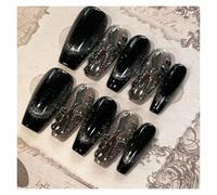 Faux Ongles 10 pièces ongles faits à la main bricolage ciel étoilé oeil de chat Nail Art Design noir conseils réutilisables et amovibles(COLOR-2-xs)