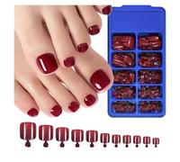 Faux Ongles 100PC Red Color Press on Toenails Full Cover Soild/Clear/White Short Square Fake Toes Nails False Nail Tips for Women Feet Decor(Color1)