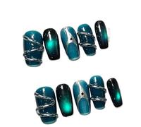 Faux Ongles 10Pcs Handmade Press On Nails French coffin Cat Eye Fake Nails with Diamond Full Cover Wearable Artificial Nail Tip(9-S)