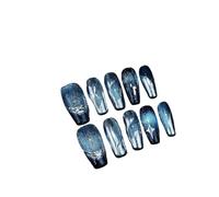 Faux Ongles 10Pcs Handmade Press On Nails French coffin Cat Eye Fake Nails with Diamond Full Cover Wearable Artificial Nail Tip(7-XS)