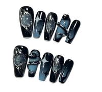 Faux Ongles 10Pcs Handmade Press On Nails French coffin Cat Eye Fake Nails with Diamond Full Cover Wearable Artificial Nail Tip(8-M)