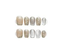 Faux Ongles 10Pcs Short Handmade Light Green Press On Nails Cat Eyes Pure Ballerina Decoration Wearable False Nails Full Cover Nail Tips Art(10-XS)