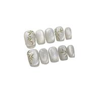Faux Ongles 10Pcs Short Handmade Light Green Press On Nails Cat Eyes Pure Ballerina Decoration Wearable False Nails Full Cover Nail Tips Art(8-XS)