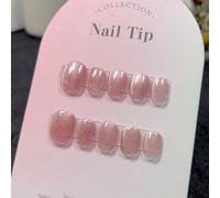 Faux Ongles 10Pcs Short Handmade Light Green Press On Nails Cat Eyes Pure Ballerina Decoration Wearable False Nails Full Cover Nail Tips Art(3-L)