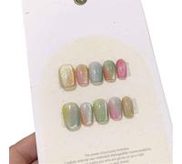 Faux Ongles 10Pcs Short Handmade Light Green Press On Nails Cat Eyes Pure Ballerina Decoration Wearable False Nails Full Cover Nail Tips Art(16-M)