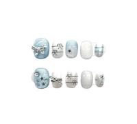 Faux Ongles 10Pcs Short Handmade Light Green Press On Nails Cat Eyes Pure Ballerina Decoration Wearable False Nails Full Cover Nail Tips Art(12-L)