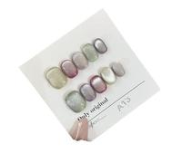 Faux Ongles 10Pcs Short Handmade Light Green Press On Nails Cat Eyes Pure Ballerina Decoration Wearable False Nails Full Cover Nail Tips Art(15-S)