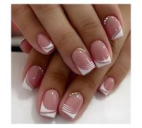 Faux Ongles 24 faux ongles dégradés blancs, courts, carrés, style ballerine, à coller, for une manucure nude et couverture complète(Color9)