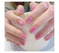 Faux Ongles 24 faux ongles détachables couleur vin rouge œil de chat, avec colle, couverture complète, forme carrée amande brillante, à presser(Color-1)