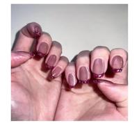 Faux Ongles 24 faux ongles détachables couleur vin rouge œil de chat, avec colle, couverture complète, forme carrée amande brillante, à presser(Color40)