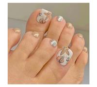 Faux Ongles 24 faux ongles d'orteils avec colle, effet french manucure pailleté, détachables à pression, papillon en acrylique(Color1)