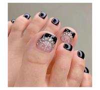 Faux Ongles 24P Fake Toenails With Glue French Line Glitter False Toe Nails Art Detachable Press On Toenails Acrylic Butterfly ToeNails Tips(Color4)