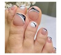 Faux Ongles 24P Fake Toenails With Glue French Line Glitter False Toe Nails Art Detachable Press On Toenails Acrylic Butterfly ToeNails Tips(Color3)