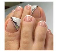 Faux Ongles 24P Fake Toenails With Glue French Line Glitter False Toe Nails Art Detachable Press On Toenails Acrylic Butterfly ToeNails Tips(Color2)