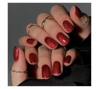 Faux Ongles 24pcs detachable cat eyes red wine false nails with glue full cover ballet square almond shiny press on fake nails tips(Color16)