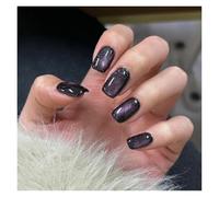 Faux Ongles 24pcs detachable cat eyes red wine false nails with glue full cover ballet square almond shiny press on fake nails tips(Color25)
