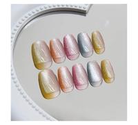 Faux Ongles 24pcs detachable cat eyes red wine false nails with glue full cover ballet square almond shiny press on fake nails tips(Color62)