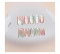 Faux Ongles 24pcs detachable cat eyes red wine false nails with glue full cover ballet square almond shiny press on fake nails tips(Color64)