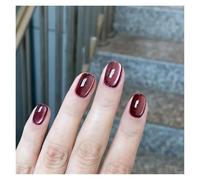 Faux Ongles 24pcs detachable cat eyes red wine false nails with glue full cover ballet square almond shiny press on fake nails tips(Color-5)