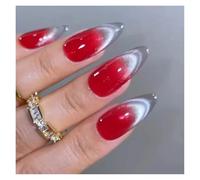 Faux Ongles 24pcs detachable cat eyes red wine false nails with glue full cover ballet square almond shiny press on fake nails tips(Color21)