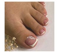 Faux Ongles 24pcs False Toe Nails Simple French Fake Toenails Set Press On Toenail Wearable Removable False Toenails With Design For Girls(Color-4)