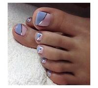Faux Ongles 24pcs False Toe Nails Simple French Fake Toenails Set Press On Toenail Wearable Removable False Toenails With Design For Girls(Color-1)