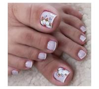 Faux Ongles 24pcs False Toe Nails Simple French Fake Toenails Set Press On Toenail Wearable Removable False Toenails With Design For Girls(Color-5)